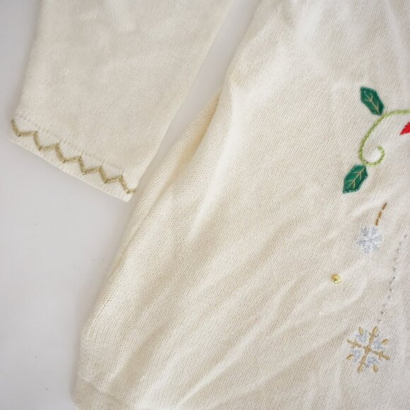 Vintage Holiday Edition Cream Gold Poinsettia Embroidered Christmas Sweater 3X - Picture 6 of 13